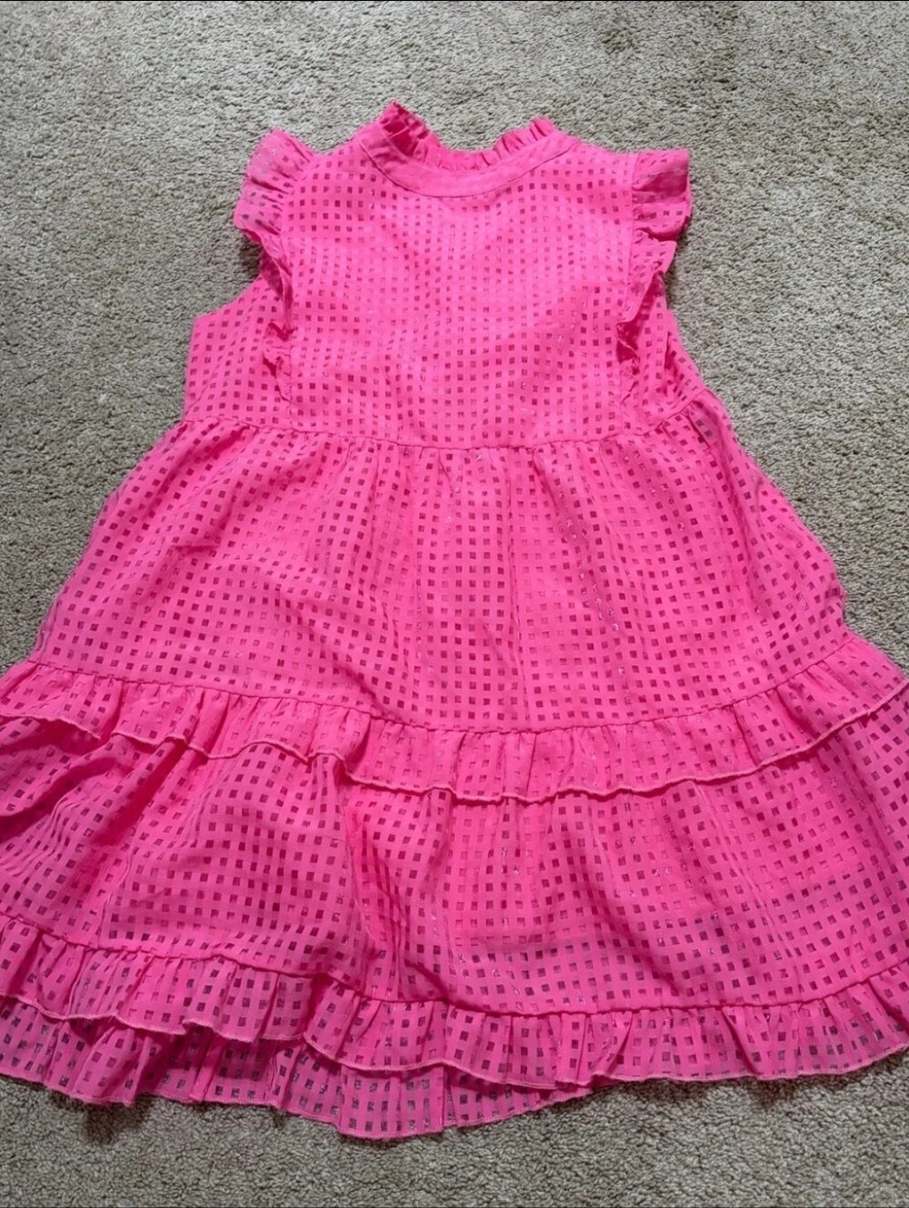 Bright Pink Ladies Ruffle Tiered Dress